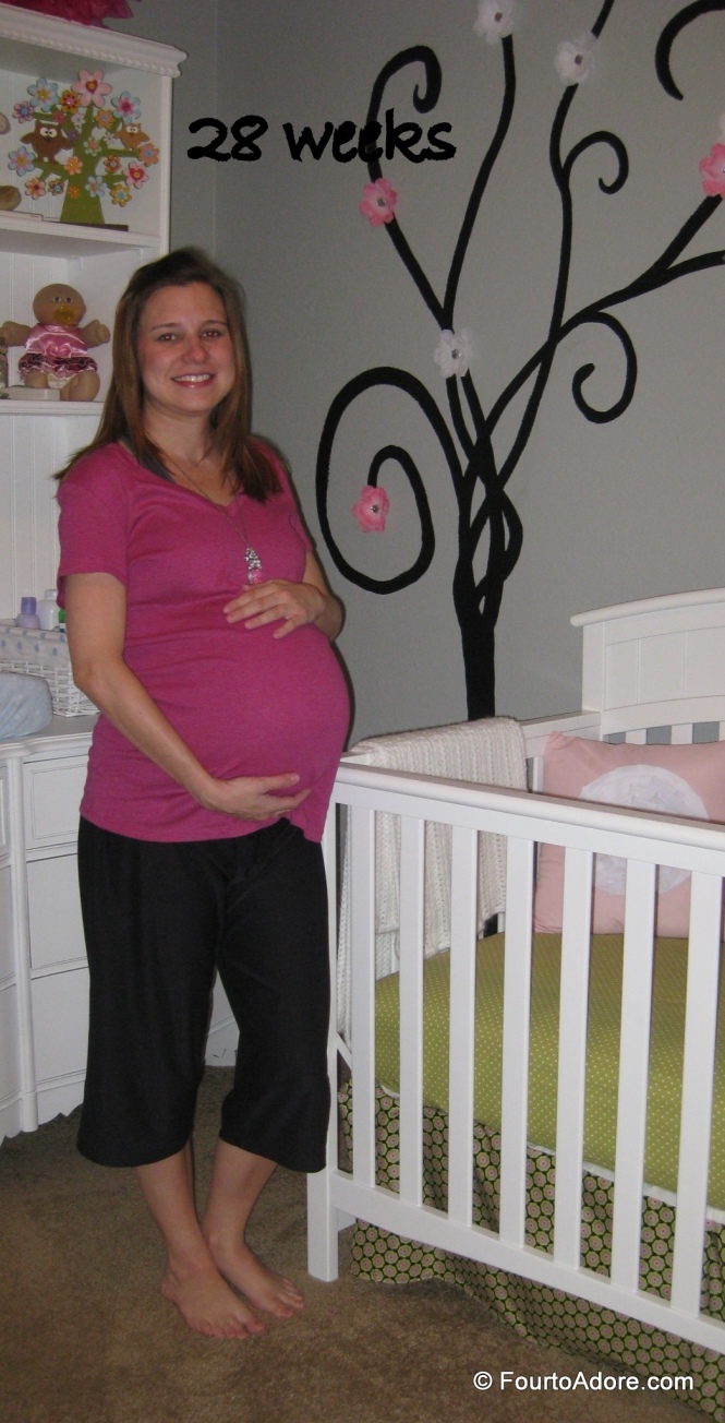 By 28 weeks I started feeling slightly more confident and waddled into the girls nursery for my weekly picture.