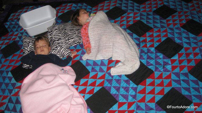 lay a quilt on the floor for sick toddlers